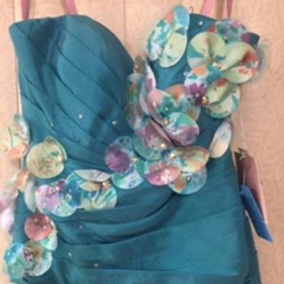 *FINAL PRICE* Fun Flirty Peacock Taffeta Short Formal Dress 4 - Picture 3 of 7